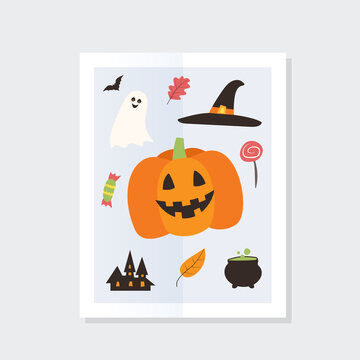 A set of pictures for Halloween. Vector flat themed pictures.