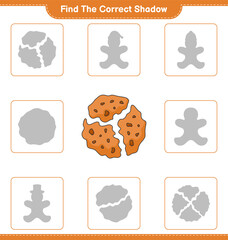 Find the correct shadow. Find and match the correct shadow of Cookie. Educational children game, printable worksheet, vector illustration