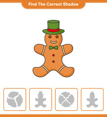 Find the correct shadow. Find and match the correct shadow of Gingerbread Man. Educational children game, printable worksheet, vector illustration