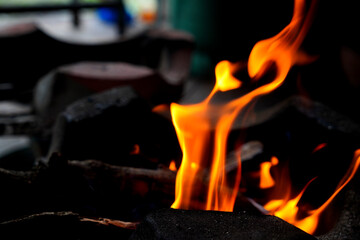 abstract blur of flames, fire burning wood in stove