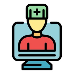 Online doctor icon. Outline online doctor vector icon color flat isolated