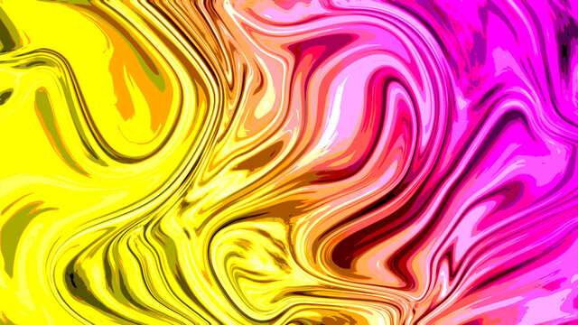 Colorful abstract psychedelic background in yellow, pink, red, orange and purple. Creative Wallpaper with liquid design. Modern art.