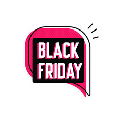 black friday logo in modern speech bubble, with solid fill and reticulates. for use in digital marketing and holiday promotions. eps10