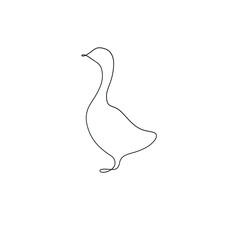 One line hand drawn goose. Vector illustration isolated on white background. 