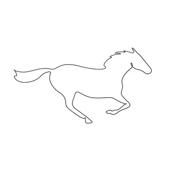 One line hand drawn running horse silhouette. Vector illustration isolated on white background. 