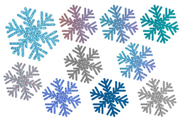 Glitter snowflakes. Winter clip art kit on white background