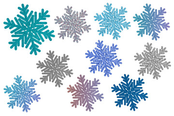 Glitter snowflakes. Winter clip art kit isolated