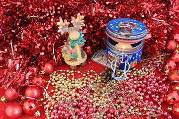 New Year's toys. Ornaments on the Christmas tree. Macro