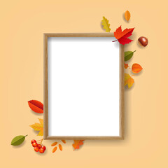 Wooden Frame With Isolated Yellow Background With Gradient Background, Vector Illustration