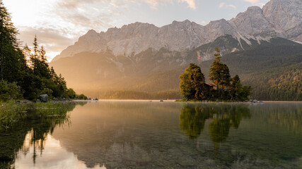 The Eibsee at the Zugspitze during sunrise in late summer