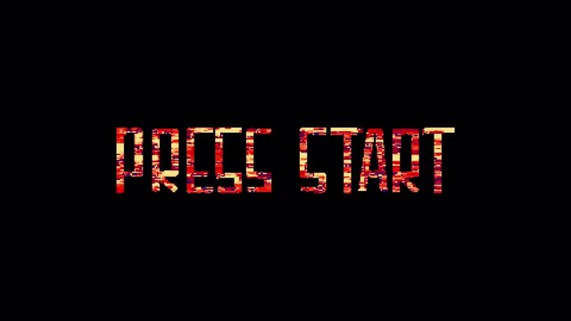 4K Glitch word of Press Start Title 3D Illustration isolated using alpha channel Quick time Prores 4444 encode. red shine lighting of glitch Get Ready loop
