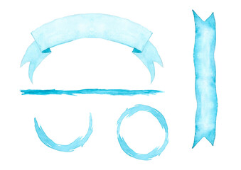 watercolor lines ribbon hand drawn blue stripes. Rainy season, Early Summer,  flowers, nature For Labels, Badges, Icons, Banners etc.
