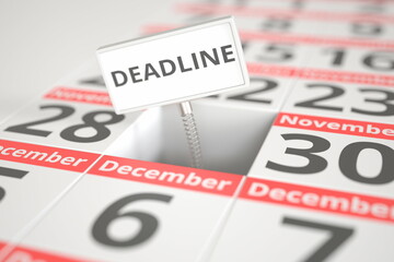 Fototapeta premium DEADLINE plate on November 29 in a calendar, 3d rendering