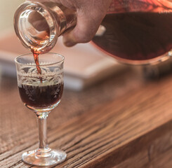 Glass of Port wine leg after lunch