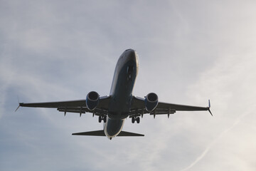 plane lands close-up, airplane in the sky