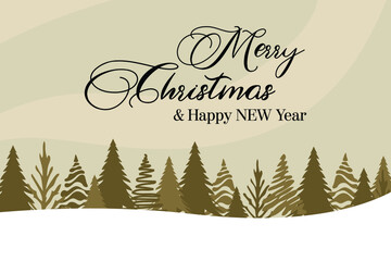 Beautiful snow landscape Marry Christmas beige vector background with lots of Christmas trees