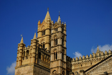 Fototapeta na wymiar Palermo cathedral tower detail, Sicily, Italy