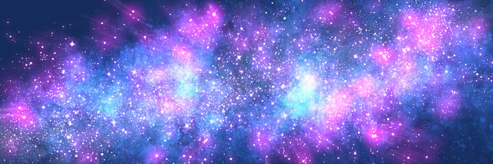 Space background with realistic nebula and lots of shining stars. Infinite universe and starry night. Colorful cosmos with stardust and the Milky Way. Magical color galaxy.