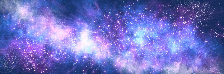 Space background with realistic nebula and lots of shining stars. Infinite universe and starry night. Colorful cosmos with stardust and the Milky Way. Magical color galaxy.