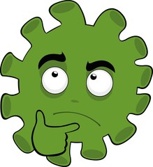 Vector illustration of a cartoon microbe, virus or bacteria emoticon, with a thinking or doubtful expression