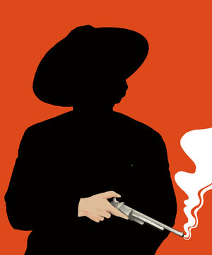 Illustration of a cowboy with gun silhouette. 