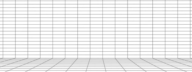 3D wireframe mesh on white background. Abstract perspective grid. Vector illustration.