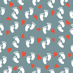 Seamless baby pattern of baby feet. Vector illustration on a dark background	