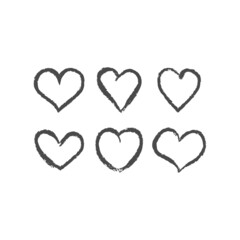 Hand drawn hearts. Set of heart grungy heart illustrations. Valentine's day love symbol design. Sketchy shape.