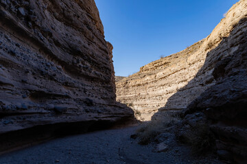 Hiking in a slot canyon of Lake Mead