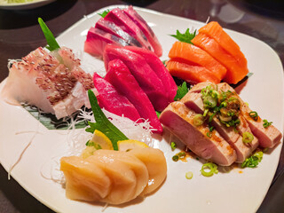 Close up shot of many Sashimi