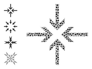 Round dot mosaic reduce arrows. Vector mosaic is based on reduce arrows icon, and done from randomized round items. Vector icon of reduce arrows constructed of random round dots.
