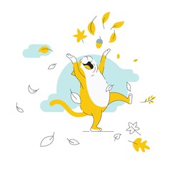 funny cat playing with leaves