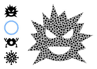 Round dot collage virus cell. Vector collage is based on virus cell icon, and done of random spheric elements. Vector icon of virus cell constructed of random spheric dots.