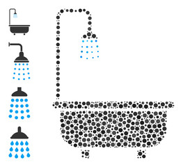 Fototapeta na wymiar Circle mosaic shower bath. Vector collage is based on shower bath icon, and organized of random circle items. Vector icon of shower bath combined of random spheric dots.