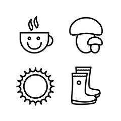 Vector autumn icons set: tea, sun, mushroom, rubber boots