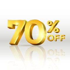 70 percent off glossy gold text vector in 3d style isolated on white background with reflection for marketing design
