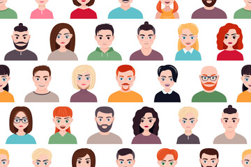 vector illustration seamless pattern with male and female faces portraits