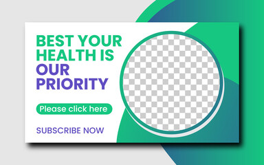 Medical healthcare web banner for video thumbnail. YouTube thumbnail for hospital live workshop business template. design hospital and clinic social media cover .Editable promotion banner 