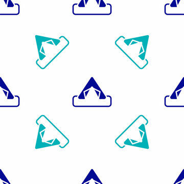 Blue Tourist tent icon isolated seamless pattern on white background. Camping symbol. Vector
