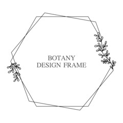 Geometric flower wreath with leaves and branches. Botany round frame isolated on white background. For wedding invitations, postcards, posters, labels of cosmetics and perfumes.