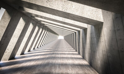 reinforced concrete tunnel structure with side openings. - obrazy, fototapety, plakaty