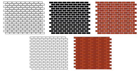 Brick Wall Clipart Set - Outline, Silhouette and Colored