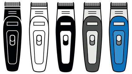 Hair Trimmer Razor Clipart Set - Outline, Silhouette and Color