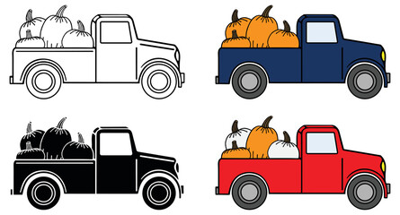 Farm Truck Carrying Pumpkin Harvest Clipart Set