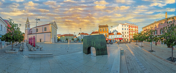 Panorama over the central market square in Porec in the morning light