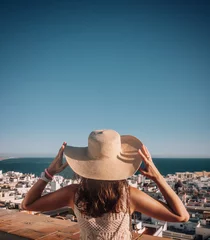 Foto op Plexiglas anti-reflex Summer woman wearing hat. Vacation photo © konradbak