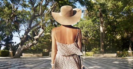 Fotobehang Summer woman wearing hat. Vacation photo © konradbak