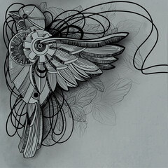 mechanical steampunk bird on a gentle shabby background - 463130132