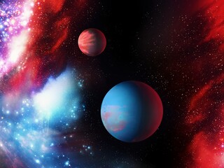 Fototapeta na wymiar Planets in deep space. Beauty of the universe. Colorful cosmos with stars and nebulae 3d illustration.
