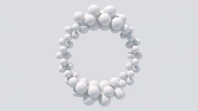 Abstract white circle shape morphing. Monochrome animation, 3d render.